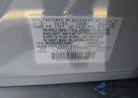 2023 Nissan Kicks Sv Xtronic Cvt из США, поврежденный, VIN 3N1CP5CV6PL534827